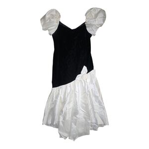Black and White Velvet Cocktail Sundress with Puff Cap Sleeves